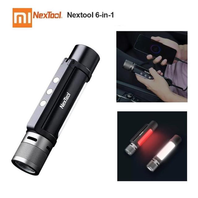 Xiaomi, Multifunctional Tools, 6 in 1, flashlight, camping light, work light, warning light, mobile power supply, sound and light alarm, compact design, 1000lm highlight main lamp, brightness settings, side light settings, red light, red and white flashing, beam, USB charging capability, 2600mAh battery