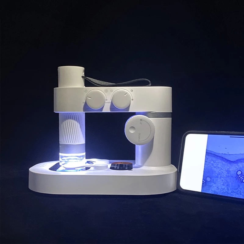 Xiaomi Portable Microscope, high-definition optical lens, dual light source, wireless connectivity, high resolution, adjustable zoom, multiple observation scenes, true-to-life images, WiFi connection